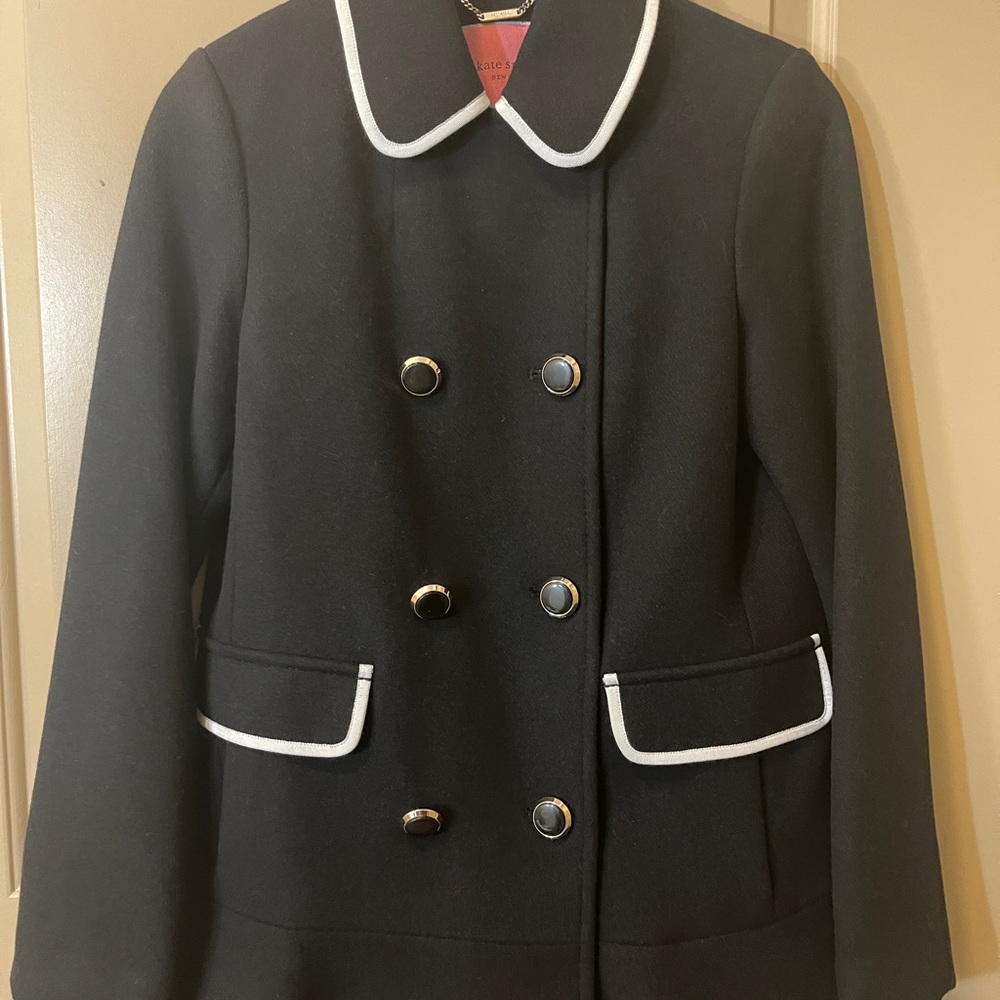 Kate Spade NEW Peacoat SOLD OUT Black White Trim Wool Coat NWT $549